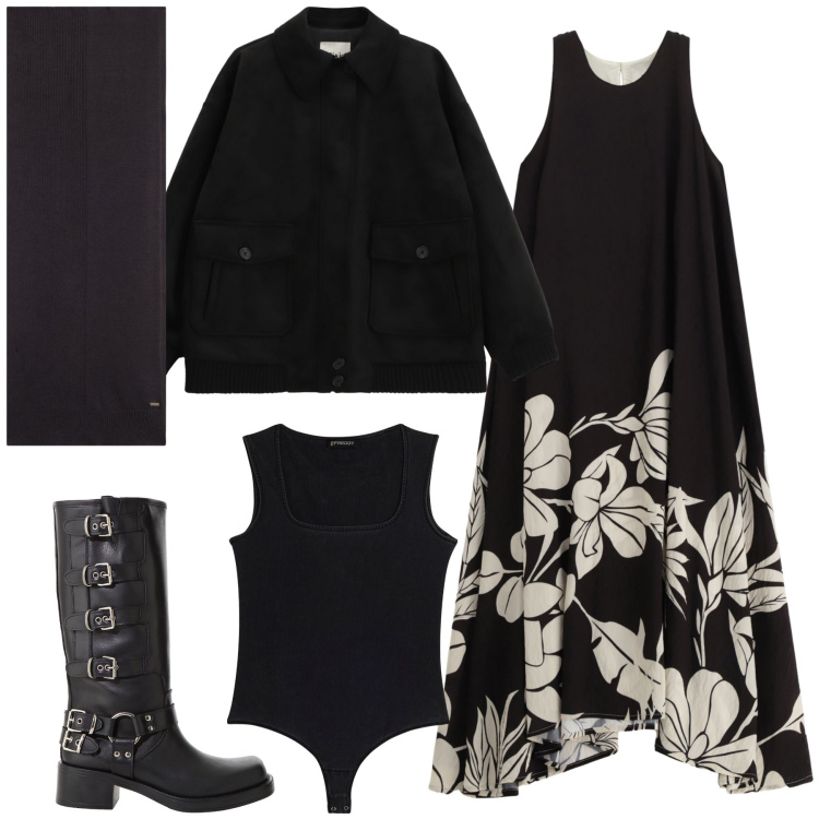 Outfit donna - Un abito per la stagione. Stile Urban per Tutti i giorni. Abbinamento con body, sciarpe, stivali, vestiti lunghi, cappotti.