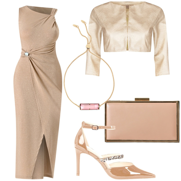 Outfit donna - Total look #2241462. Stile Chic per Cerimonia. Abbinamento con vestiti asimmetrici, bolero, pochette, décolleté, braccialetti.