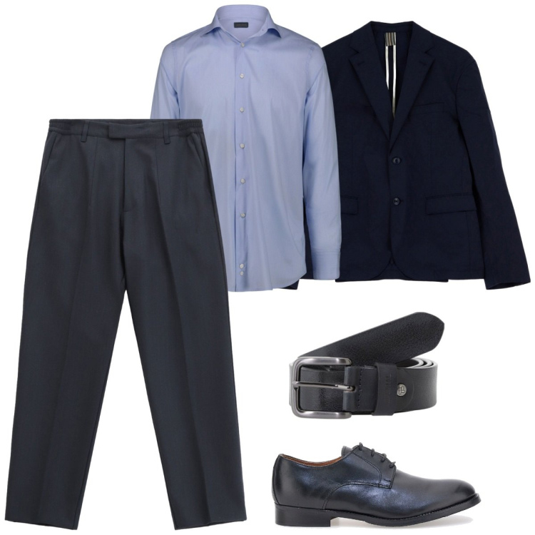 Outfit uomo - Total look #2241467. Stile Business/Elegante per Ufficio. Abbinamento con giacche, cinture, pantaloni, scarpe stringate, camicie.