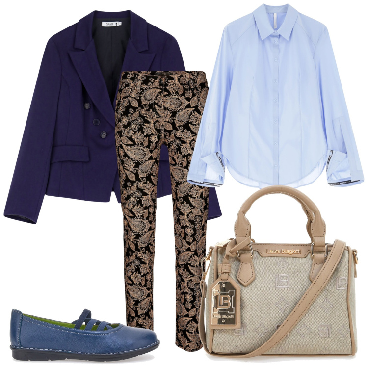 Outfit donna - Chic e pratica. Stile Casual per Tutti i giorni. Abbinamento con pantaloni, blazer, camicie, borse a tracolla, ballerine.