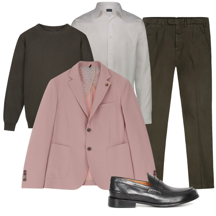 Outfit uomo - Total look #2241541. Stile Trendy per Ufficio. Abbinamento con giacche, pantaloni, camicie, maglieria, scarpe stringate.