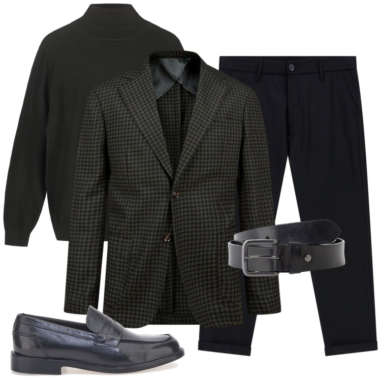 Outfit uomo - Total look #2241550. Stile Casual per Ufficio. Abbinamento con cinture, pantaloni, giacche, scarpe stringate, maglieria.