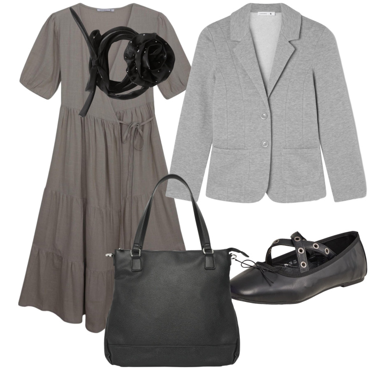 Outfit donna - Con Terranova l ufficio è fiorito. Stile Urban per Ufficio. Abbinamento con ballerine, blazer, vestiti lunghi, collane, shopping bag.