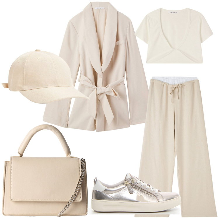 Outfit donna - Terranova - Back to reality. Stile Glamour per Tutti i giorni. Abbinamento con pantaloni, cappelli, blazer, borse a tracolla, top, sneakers.