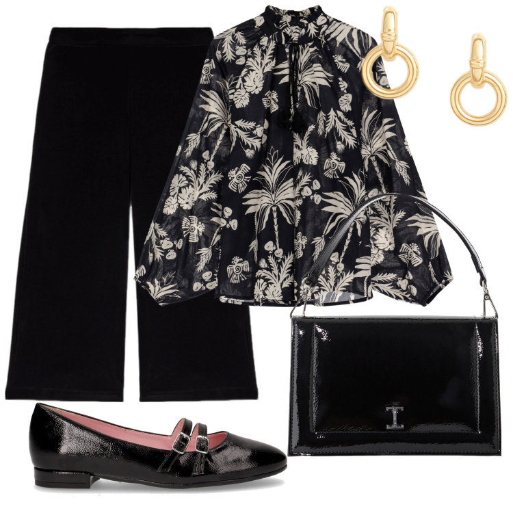 Outfit donna - Bon ton in ufficio. Stile Bon Ton per Tutti i giorni. Abbinamento con borse a tracolla, camicie, orecchini, pantaloni, ballerine.