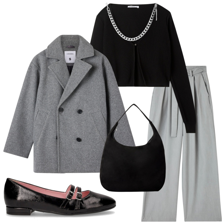Outfit donna - Terranova. Stile Basic per Ufficio. Abbinamento con pantaloni, cardigans, caban, borse a mano, collane, ballerine.