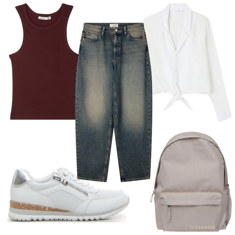 Outfit donna - Terranova -back to reality : a scuola. Stile Basic per Scuola/Università. Abbinamento con jeans, zaini, camicie, top, sneakers.