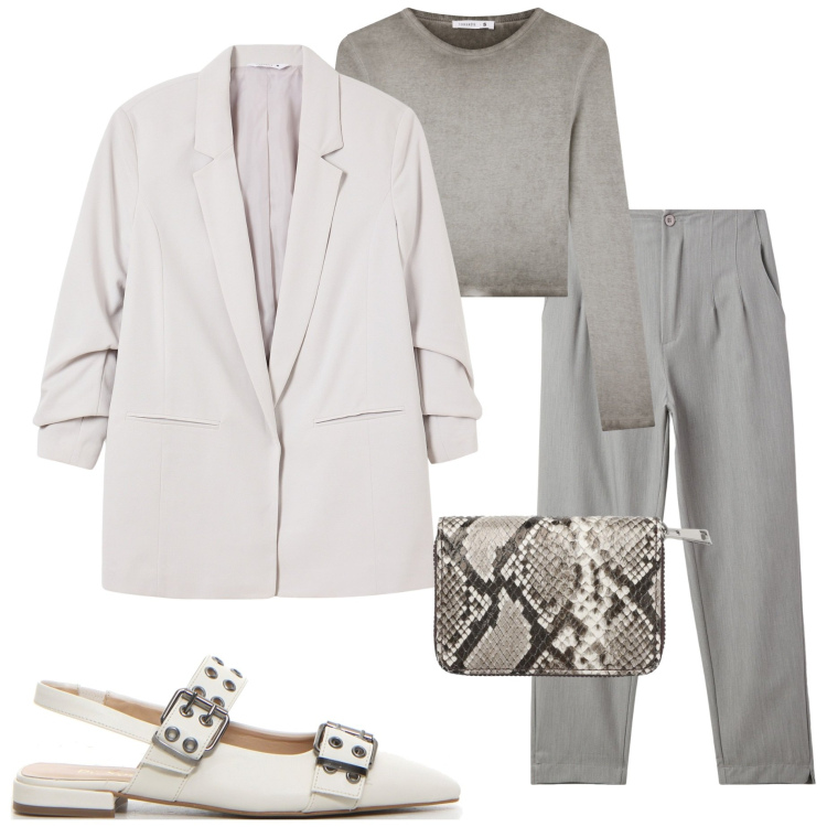 Outfit donna - Terranova. Stile Sporty chic per Serata fuori. Abbinamento con pantaloni chino, blazer, t-shirt, portafogli, décolleté.