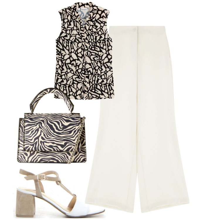 Outfit donna - Settembre. Stile Urban per Tutti i giorni. Abbinamento con polo, borse a tracolla, pantaloni, sandali col tacco.