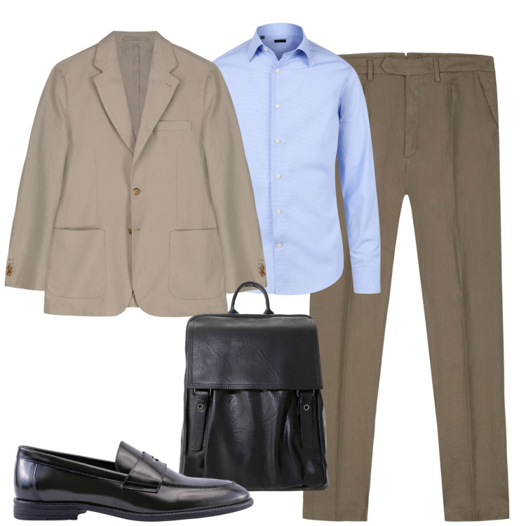 Outfit uomo - In ufficio. Stile Business/Elegante per Ufficio. Abbinamento con borse sportive, camicie, giacche, pantaloni, scarpe stringate.