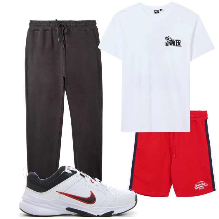 Outfit uomo - Total look #2241634. Stile Casual per Sport. Abbinamento con t-shirt, pantaloncini sportivi, pantaloni, sneakers.