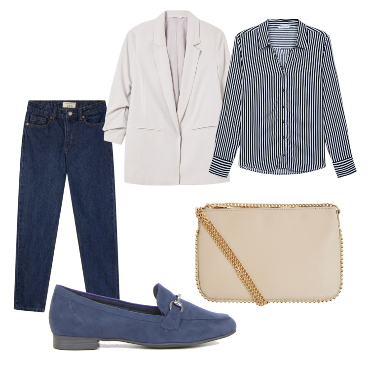 Outfit donna - Terranova -, Back to reality. Stile Casual per Ufficio. Abbinamento con camicie, borse a tracolla, blazer, jeans mom, mocassini.