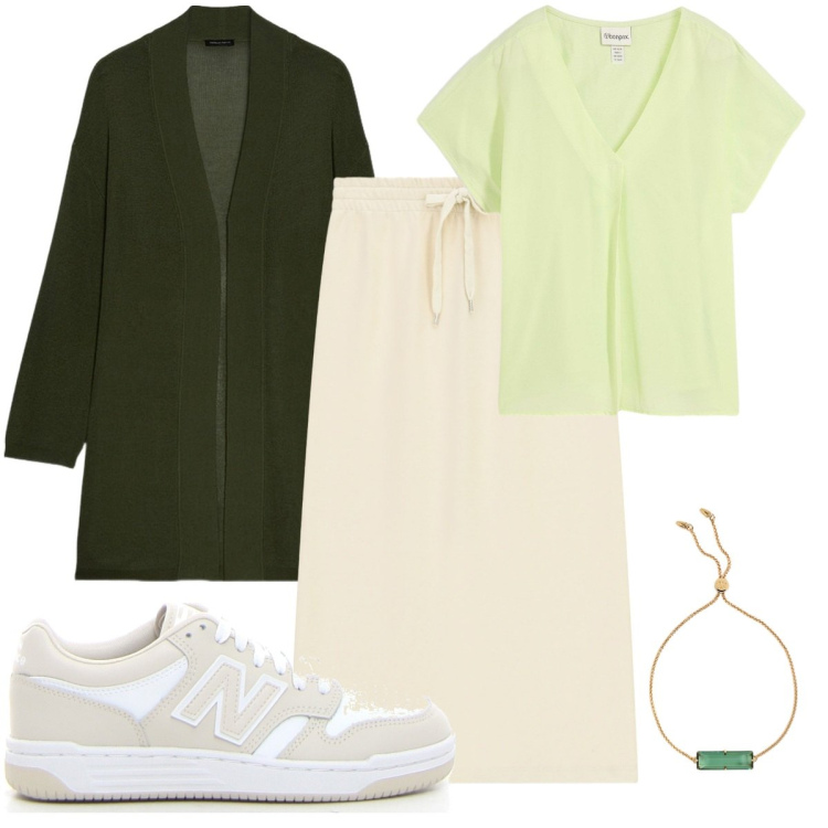 Outfit donna - Non il solito Jeans. Stile Trendy per Scuola/Università. Abbinamento con maglieria, gonne longuette, braccialetti, cardigans, sneakers.