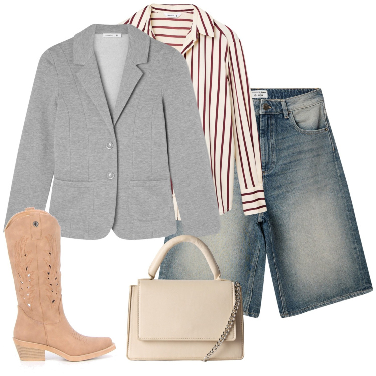 Outfit donna - Terranova Back to reality. Stile Casual per Tutti i giorni. Abbinamento con bermuda, borse a tracolla, blazer, camicie, stivali.