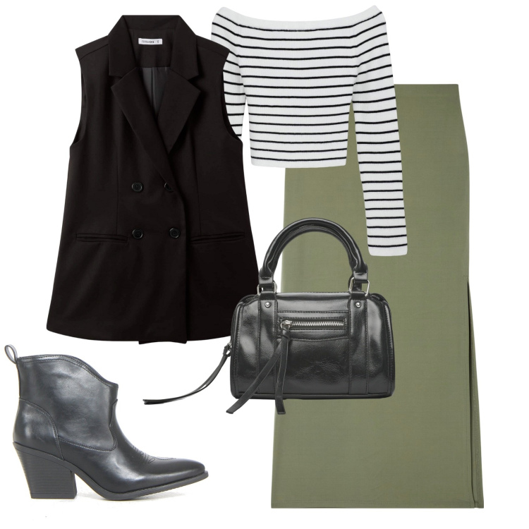 Outfit donna - Terranova Back to reality. Stile Glamour per Tutti i giorni. Abbinamento con gonne lunghe, maglieria, gilet, borse a mano, stivaletti.