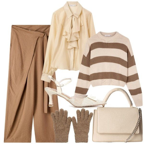 Outfit donna - Terranova - Back to reality. Stile Casual chic per Ufficio. Abbinamento con maglieria, camicie, pantaloni, borse a tracolla, guanti, sandali col tacco.