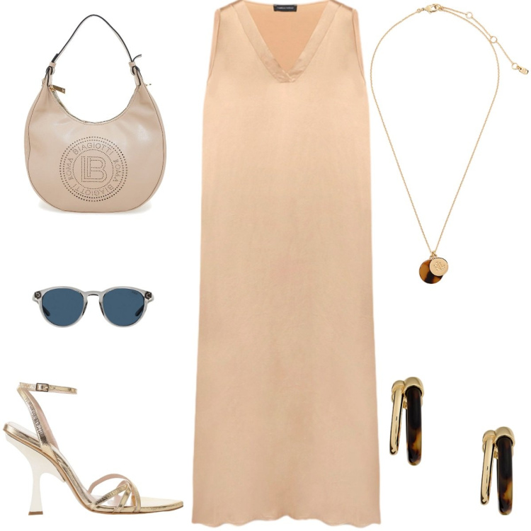Outfit donna - Ancora Estate. Stile Boho per Serata fuori. Abbinamento con sandali col tacco, occhiali da sole, orecchini, collane, vestiti lunghi, borse a spalla.