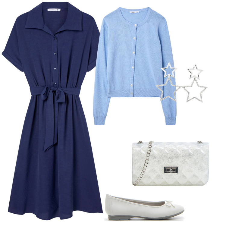 Outfit donna - Total look #2241690. Stile Casual chic per Tutti i giorni. Abbinamento con borse a tracolla, orecchini, cardigans, vestiti chemisier, ballerine.