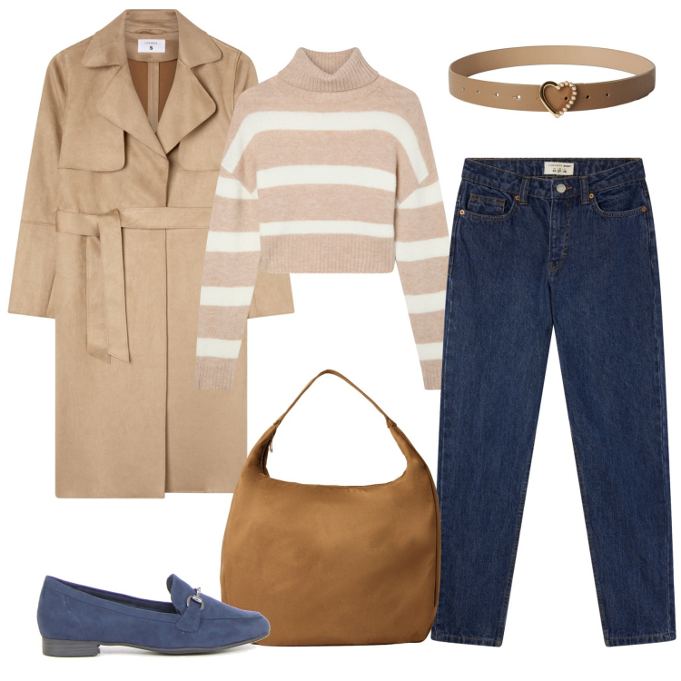 Outfit donna - Terranova - back to reality. Stile Casual chic per Tutti i giorni. Abbinamento con jeans mom, borse a mano, maglieria, cinture, trench, mocassini.