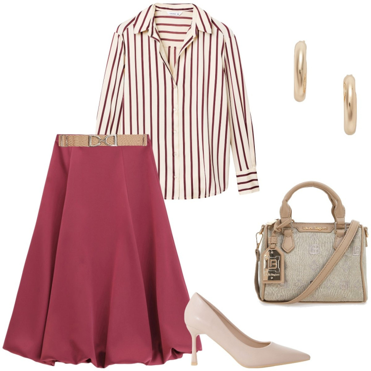 Outfit donna - Bon ton. Stile Bon Ton per Tutti i giorni. Abbinamento con cinture, camicie, gonne longuette, décolleté, orecchini, borse a tracolla.