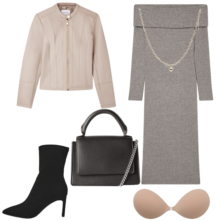 Outfit donna - Terranova - back to reality. Stile Chic per Serata fuori. Abbinamento con reggiseni a balconcino, vestiti lunghi, giacche, collane, stivali, borse a tracolla.