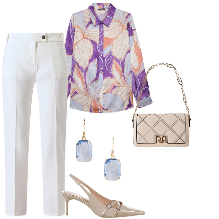 Outfit donna - Total look #2241732. Stile Casual chic per Ufficio. Abbinamento con borse a tracolla, pantaloni, décolleté, orecchini, camicie.