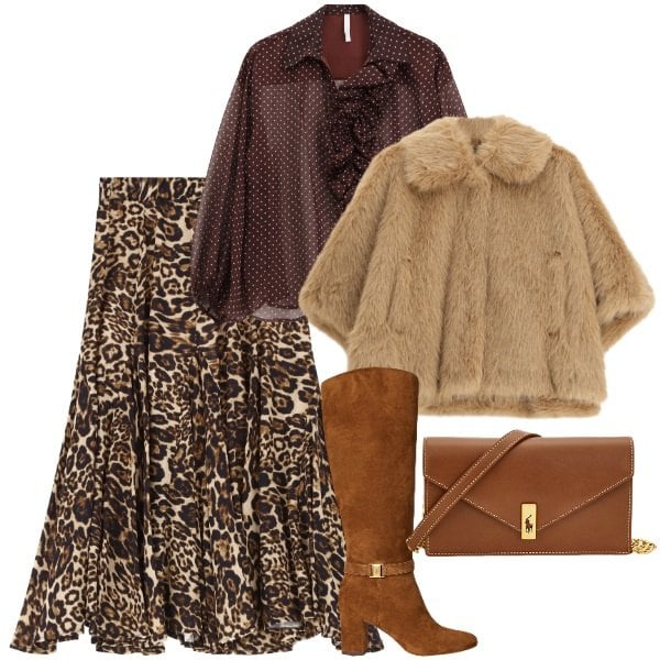 Outfit donna - La pelliccina color champagne. Stile Vintage retrò per Serata fuori. Abbinamento con blazer, camicie, gonne, clutch, stivali.