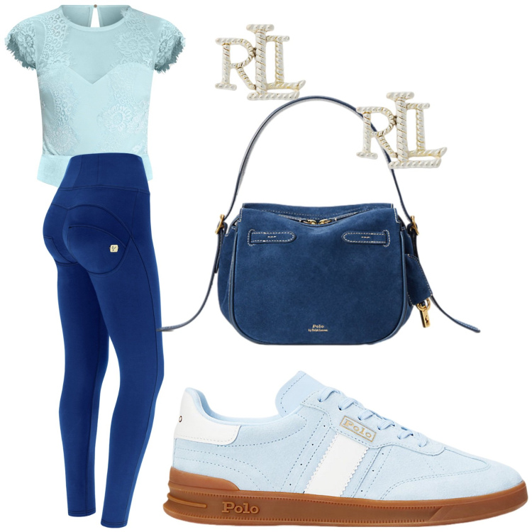 Outfit donna - Il body Rinascimento. Stile Casual per Tutti i giorni. Abbinamento con body, pantaloni skinny, borse a mano, orecchini, sneakers.