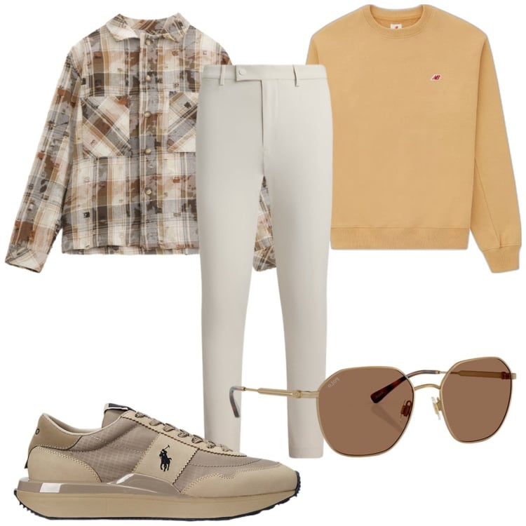 Outfit uomo - Total look #2241772. Stile Trendy per Tutti i giorni. Abbinamento con felpe, camicie, sneakers, occhiali da sole, pantaloni.