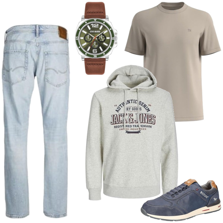 Outfit homme - Pablo. Style Casual pour Tous les jours. Assortir avec sweats à capuche, jeans, montres analogiques, t-shirts, chaussures à lacets.