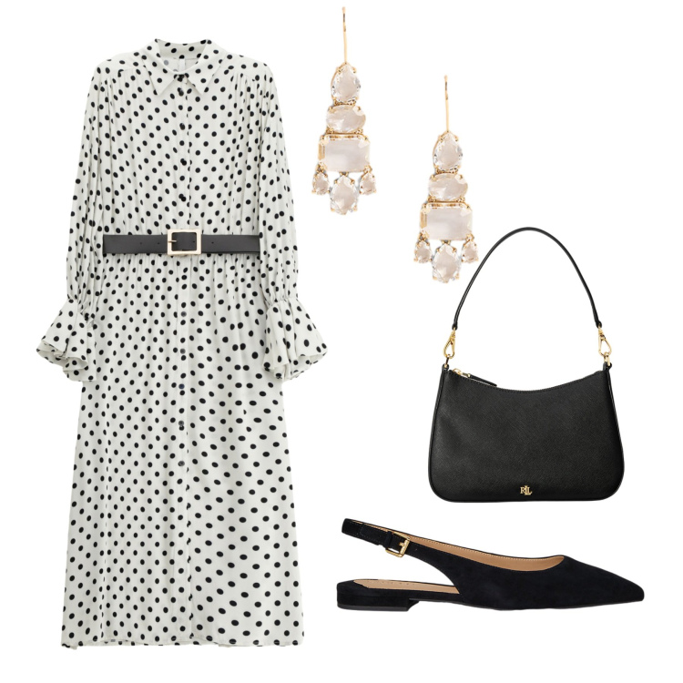 Outfit donna - Total look #2241800. Stile Bon Ton per Ufficio. Abbinamento con vestiti midi/longuette, borse a spalla, orecchini, ballerine.