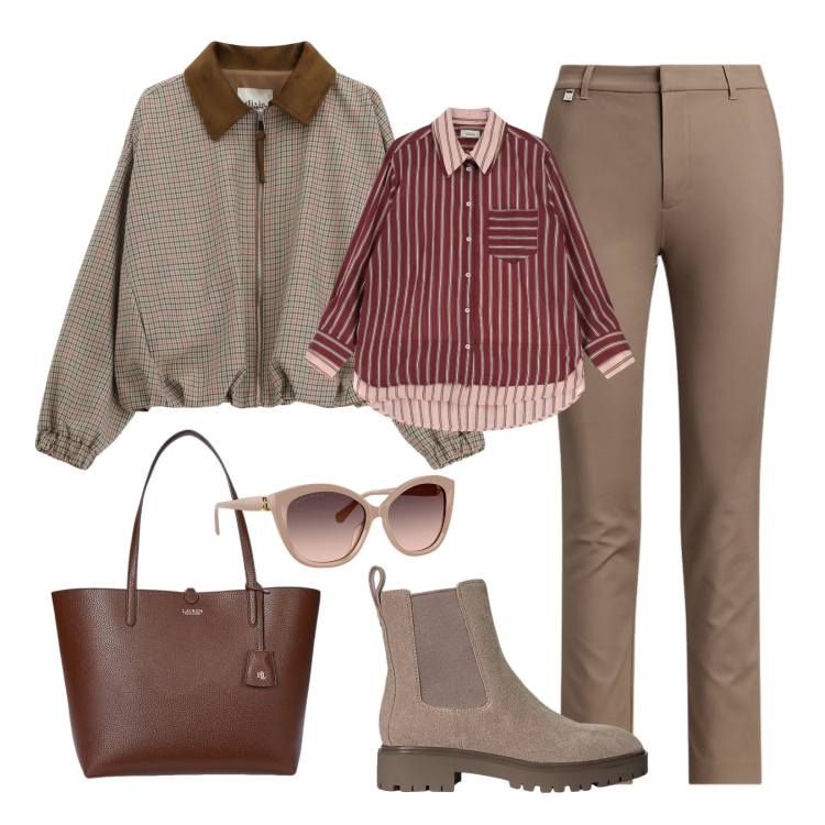 Outfit donna - Nuance diverse!. Stile Casual per Tutti i giorni. Abbinamento con camicie, cappotti, borse tote, occhiali da sole, stivaletti chelsea, pantaloni.