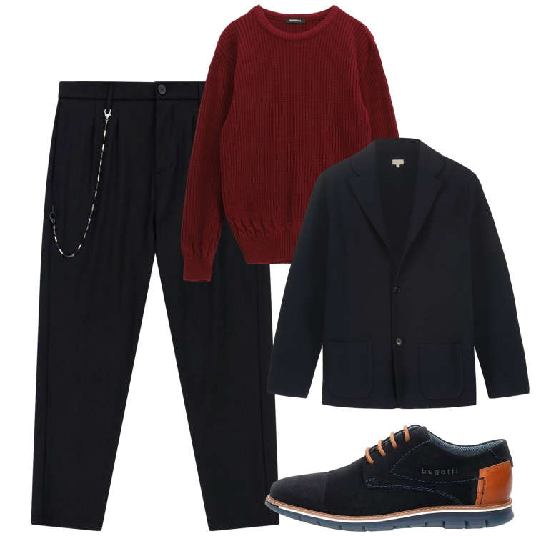 Outfit uomo - Fall. Stile Urban per Tutti i giorni. Abbinamento con pantaloni, maglieria, scarpe stringate, giacche.