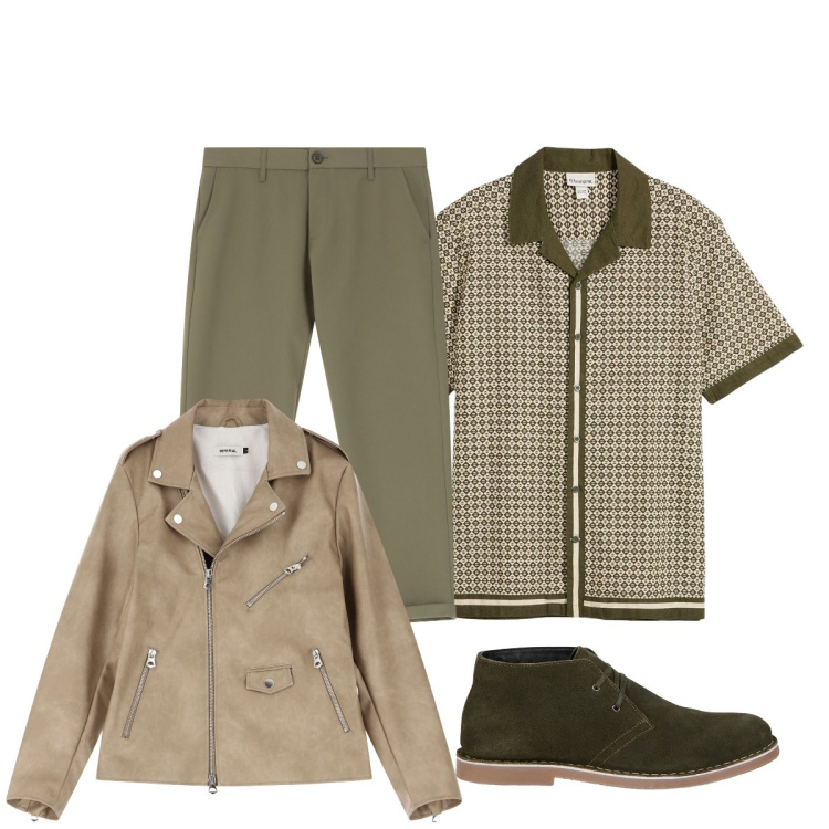 Outfit uomo - Trendy per l’aperitivo. Stile Trendy per Serata speciale. Abbinamento con camicie a manica corta, pantaloni chino, giacche, stivali e stivaletti.