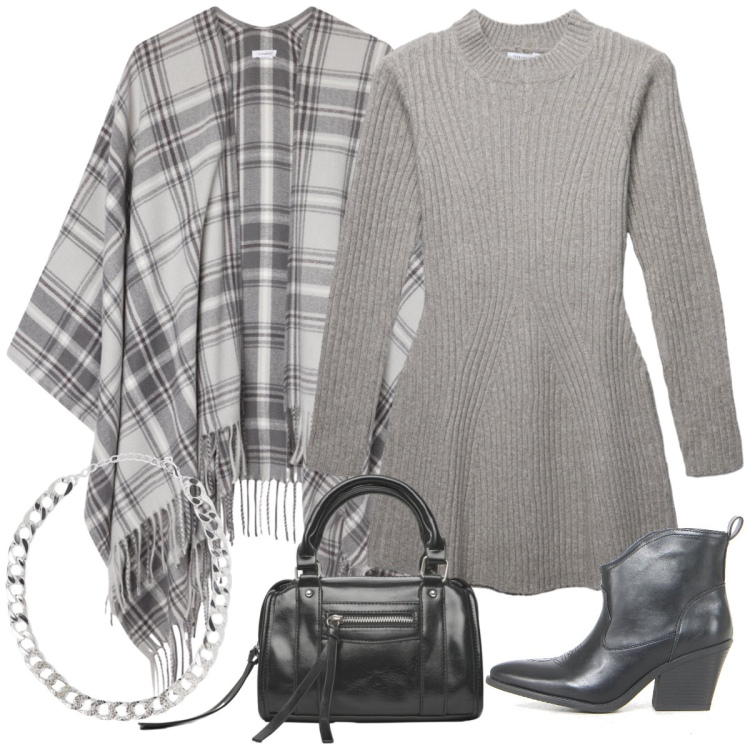 Outfit donna - Total look #2241844. Stile Casual per Tutti i giorni. Abbinamento con vestiti corti, collane, borse a mano, cappotti, stivaletti.