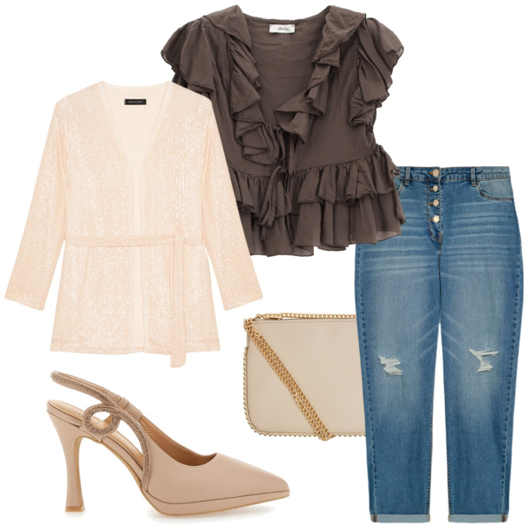Outfit donna - Total look #2241849. Stile Romantica per Ufficio. Abbinamento con borse a tracolla, camicie a manica corta, jeans strappati, décolleté, blazer.