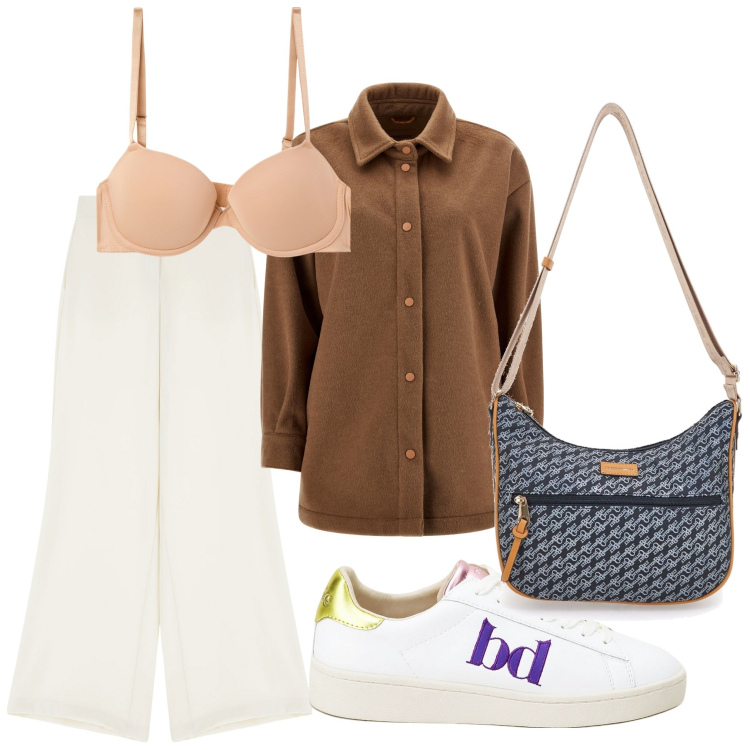 Outfit donna - Una calda camicia. Stile Casual per Tutti i giorni. Abbinamento con reggiseni push-up, pantaloni, sneakers, cappotti, borse a tracolla.