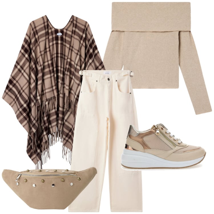 Outfit donna - Total look #2241885. Stile Glamour per Tutti i giorni. Abbinamento con pantaloni, maglieria, cappotti, marsupi, sneakers.