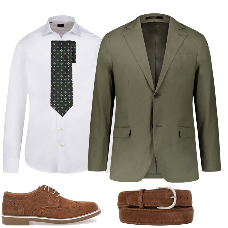 Outfit uomo - Abito verde doppelganger. Stile Urban per Tutti i giorni. Abbinamento con abiti, cinture, camicie, scarpe stringate, cravatte.