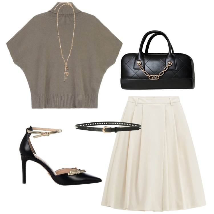 Outfit donna - Total look #2241930. Stile Glamour per Serata fuori. Abbinamento con cinture, décolleté, borse a mano, maglieria, pantaloni, ciondoli.