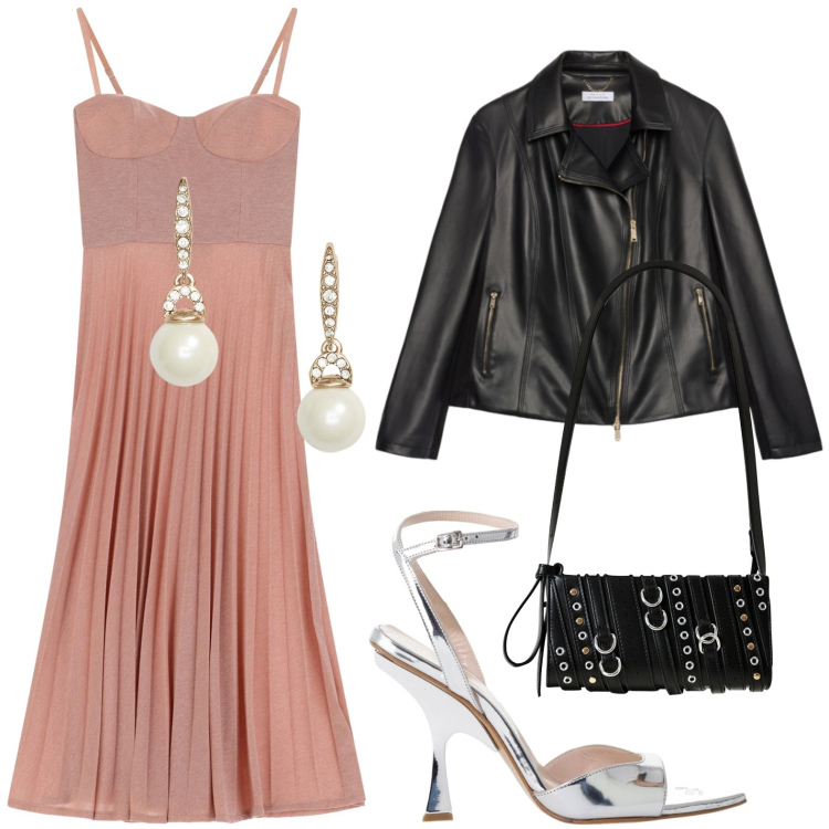 Outfit donna - Invito a cena. Stile Minimal per Serata fuori. Abbinamento con borse a spalla, vestiti midi/longuette, décolleté, orecchini, giacche.