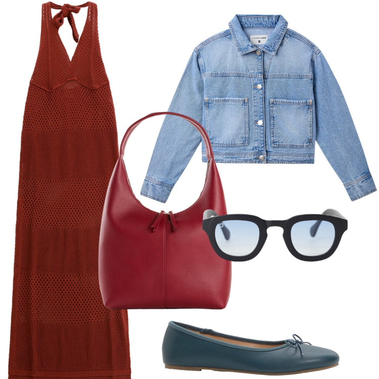 Outfit donna - L\'abito traforato. Stile Boho per Tutti i giorni. Abbinamento con shopping bag, ballerine, cappotti, occhiali da sole, vestiti lunghi.