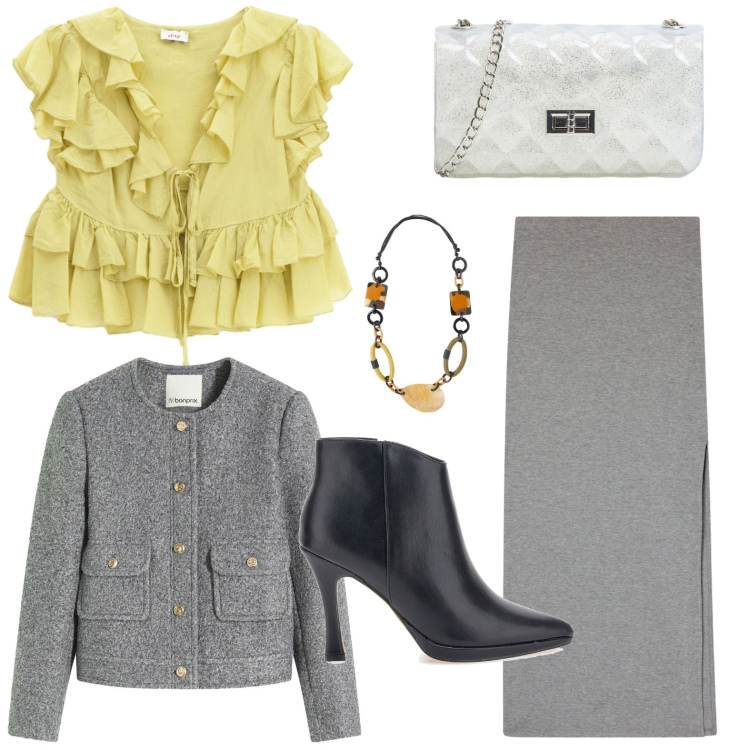 Outfit donna - Le rouches vivaci. Stile Etnico per Serata fuori. Abbinamento con bomber, gonne lunghe, borse a tracolla, camicie a manica corta, stivaletti, collane.
