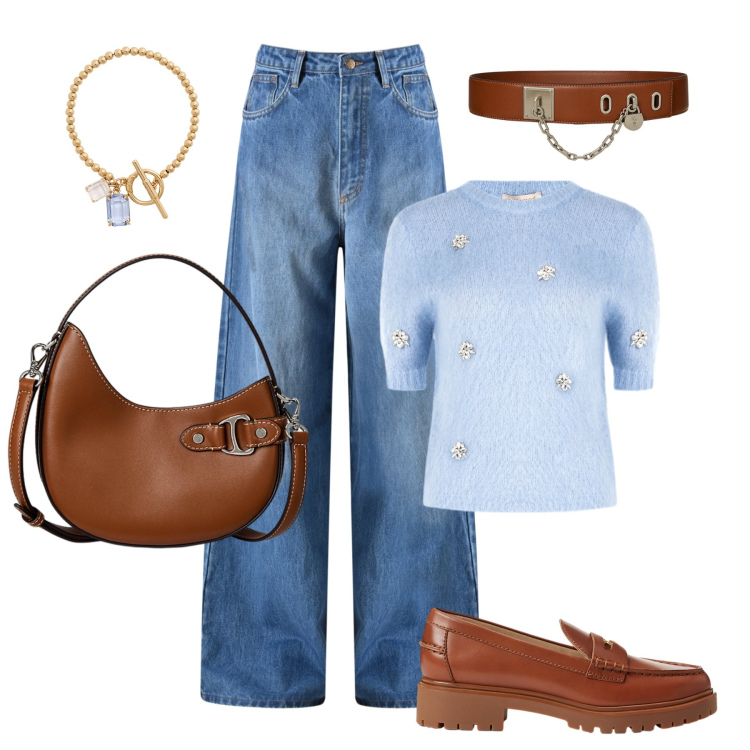 Outfit donna - Maglioncino fluffy e punti luce. Stile Urban per Tutti i giorni. Abbinamento con jeans, maglieria, mocassini, braccialetti, borse a tracolla, cinture.