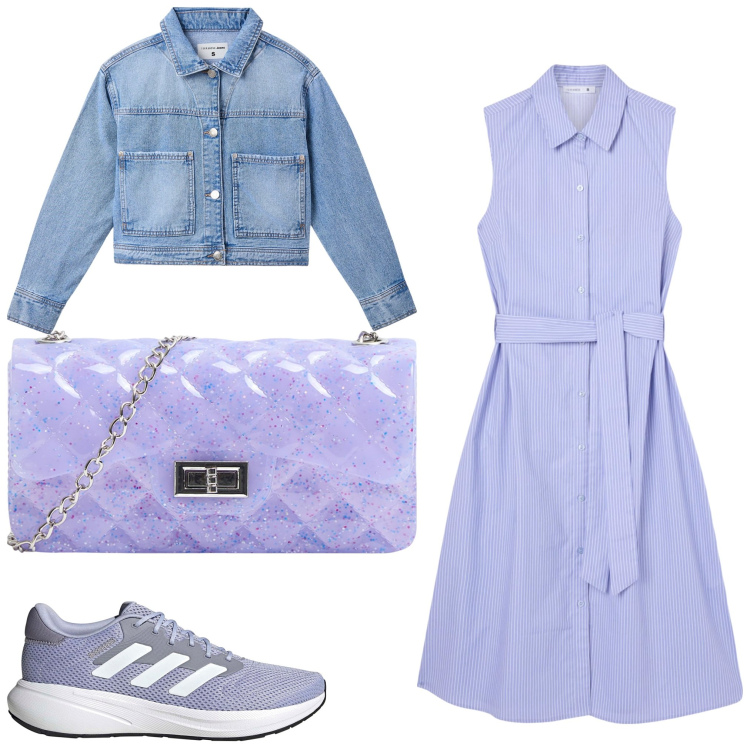 Outfit donna - Lilla a settembre. Stile Sporty chic per Serata fuori. Abbinamento con borse a tracolla, cappotti, vestiti chemisier, sneakers.