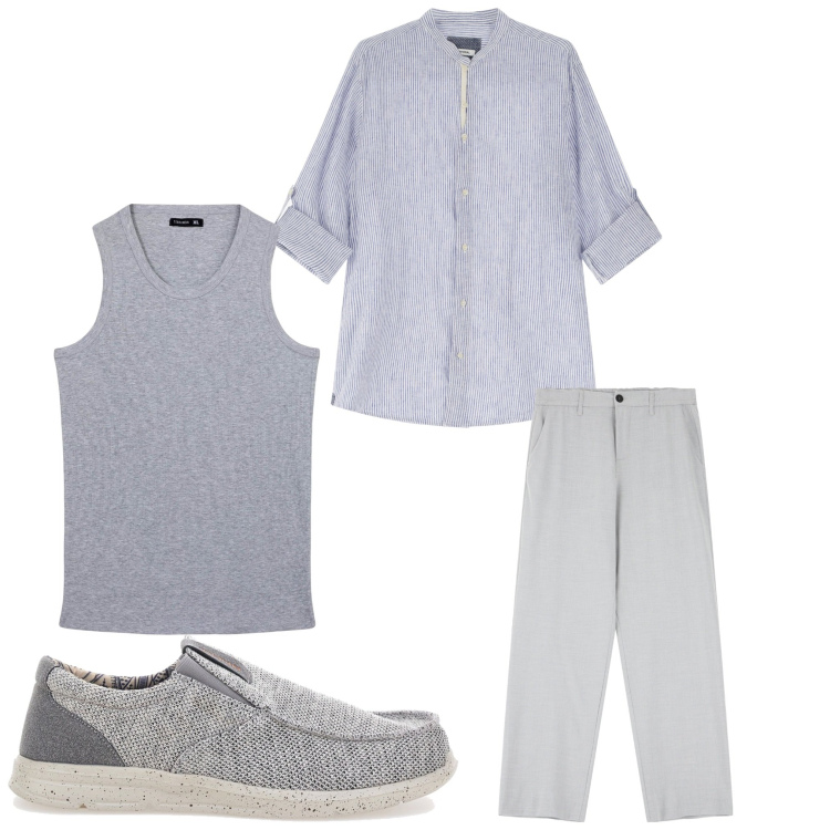 Outfit uomo - Aperitivo grigio. Stile Casual per Serata speciale. Abbinamento con canottiere, camicie, pantaloni, scarpe stringate.