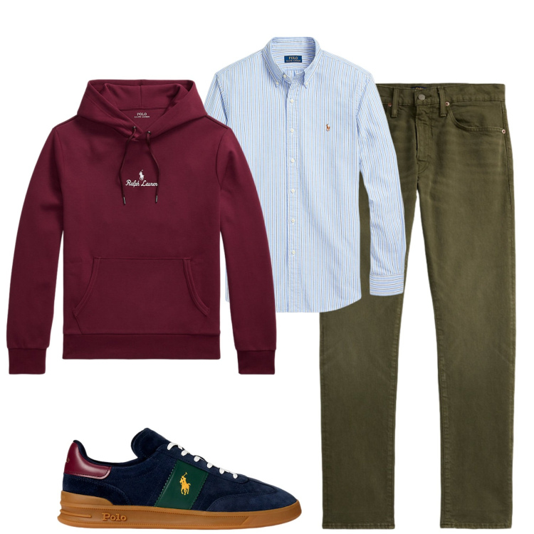 Outfit uomo - Fall. Stile Urban per Tutti i giorni. Abbinamento con camicie, jeans, felpe con cappuccio, sneakers.