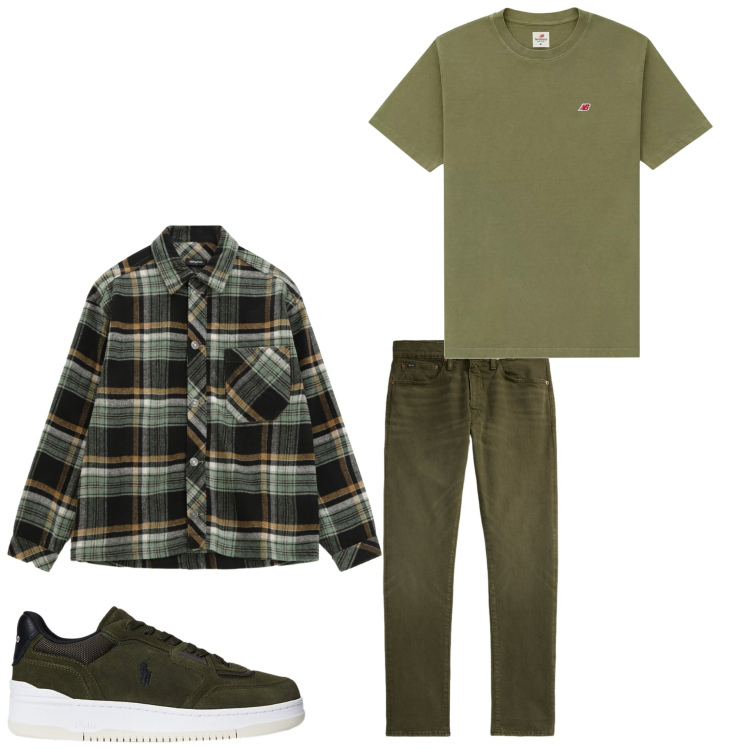 Outfit uomo - Quadri in verde. Stile Casual per Tutti i giorni. Abbinamento con t-shirt, camicie, jeans, sneakers.