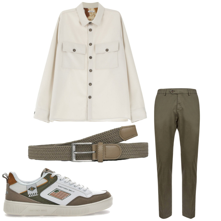 Outfit uomo - Semplice. Stile Casual per Tutti i giorni. Abbinamento con cinture, camicie, pantaloni chino, sneakers.