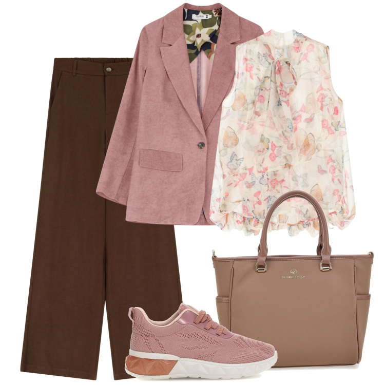 Outfit donna - Rosa bon ton. Stile Bon Ton per Tutti i giorni. Abbinamento con blazer, camicie, pantaloni, sneakers, borse a tracolla.